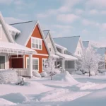 neighborhood blanketed in snow. Winterize Your Roof for safety and peace of mind.